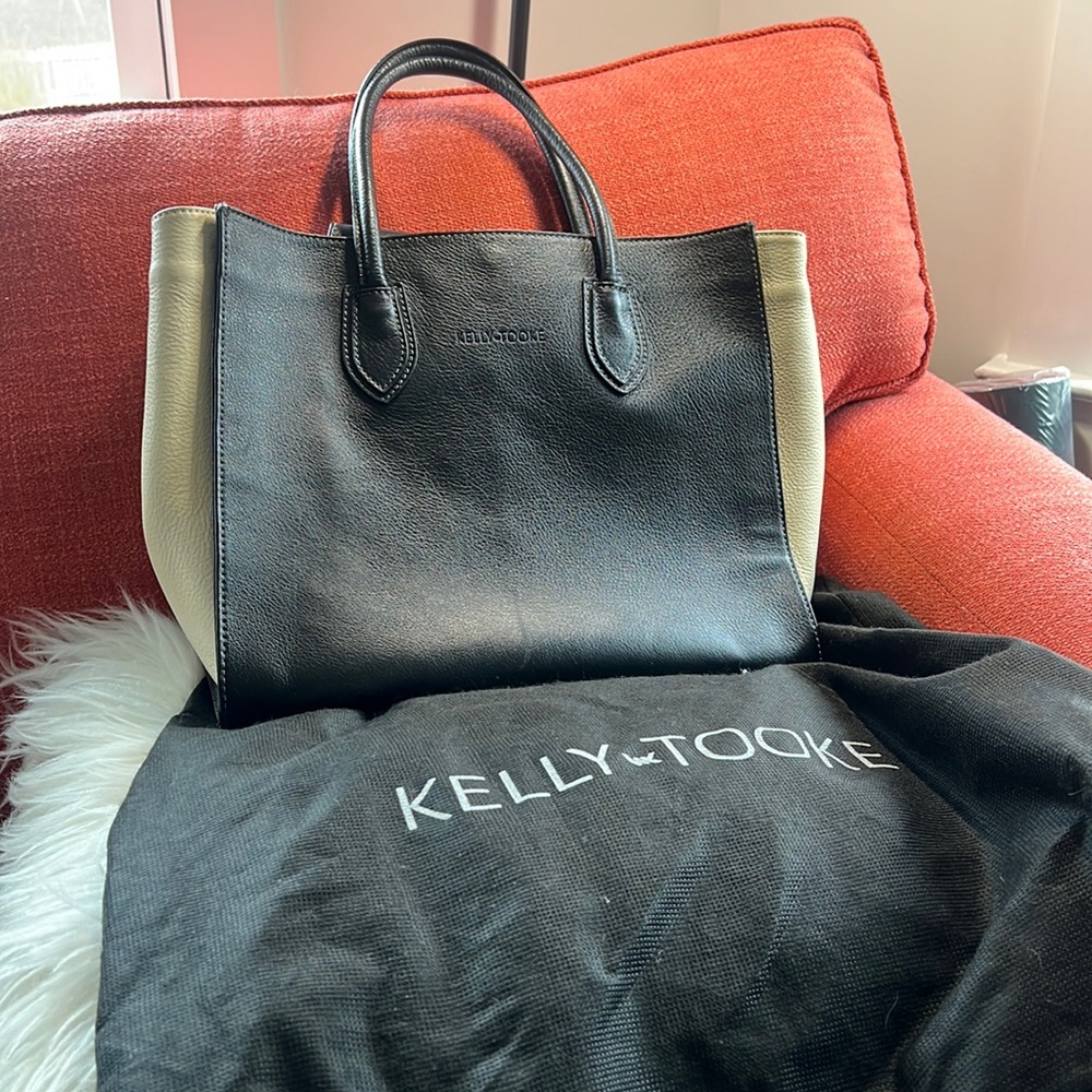 Kelly Tooke Black and cream tote. Gently used. See pictures and videos please.